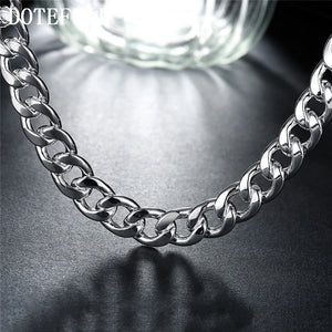 925 Silver 10mm 20/24 inch Sideways Chain Necklace Men Party Jewelry