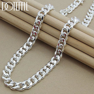 925 Silver 10mm 22-Inch Men Necklace Side Chain Statement Necklace