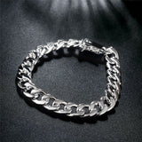 925 Silver 10mm Chain Square Buckle Bracelet Men Women Wedding Party