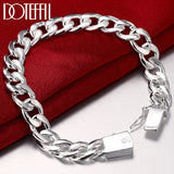 925 Silver 10mm Chain Square Buckle Bracelet Men Women Wedding Party