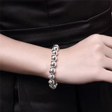 925 Silver 10mm Hollow Ball Beads Chain Bracelet Wedding Jewelry