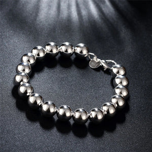 925 Silver 10mm Hollow Ball Beads Chain Bracelet Wedding Jewelry