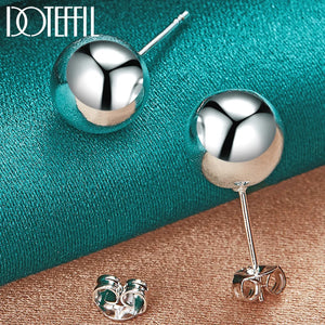 925 Silver 10mm Round Smooth Bead Stud Earrings Wedding Party Jewelry