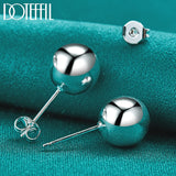 925 Silver 10mm Round Smooth Bead Stud Earrings Wedding Party Jewelry