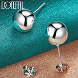 925 Silver 10mm Round Smooth Bead Stud Earrings Wedding Party Jewelry