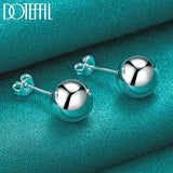 925 Silver 10mm Round Smooth Bead Stud Earrings Wedding Party Jewelry