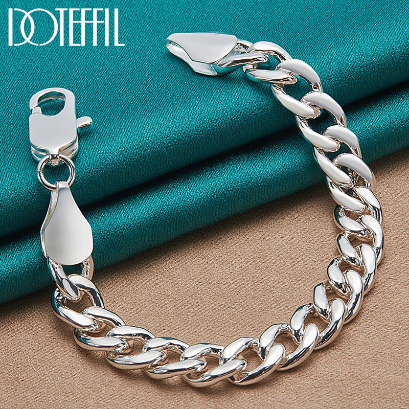 925 Silver 10mm Side Chain Bracelet Men Women Party Wedding Jewelry