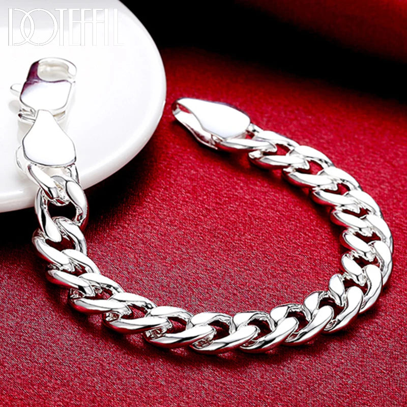 925 Silver 10mm Side Chain Bracelet Men Women Wedding Jewelry