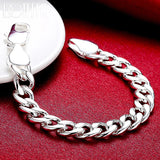 925 Silver 10mm Side Chain Bracelet Men Women Wedding Jewelry