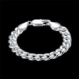 925 Silver 10mm Side Chain Bracelet Men Women Party Jewelry