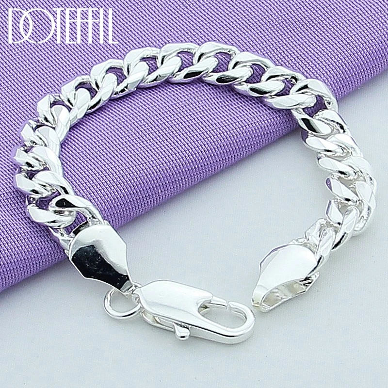 925 Silver 10mm Side Chain Bracelet Men Women Party Jewelry