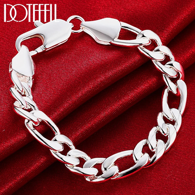 925 Silver 10mm Sideways Chain Bracelet For Men Women Wedding Party Jewelry