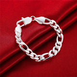 925 Silver 10mm Sideways Chain Bracelet For Men Women Wedding Party Jewelry