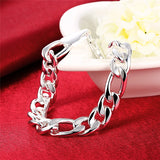 925 Silver 10mm Sideways Chain Bracelet For Men Women Wedding Party Jewelry