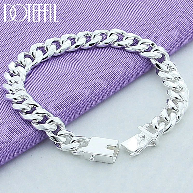 925 Silver 10mm Square Buckle Bracelet Chain Domineering Jewelry