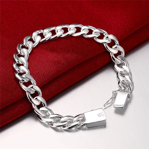 925 Silver 10mm Square Buckle Bracelet Chain Domineering Jewelry