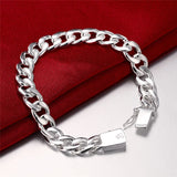 925 Silver 10mm Square Buckle Bracelet Chain Domineering Jewelry
