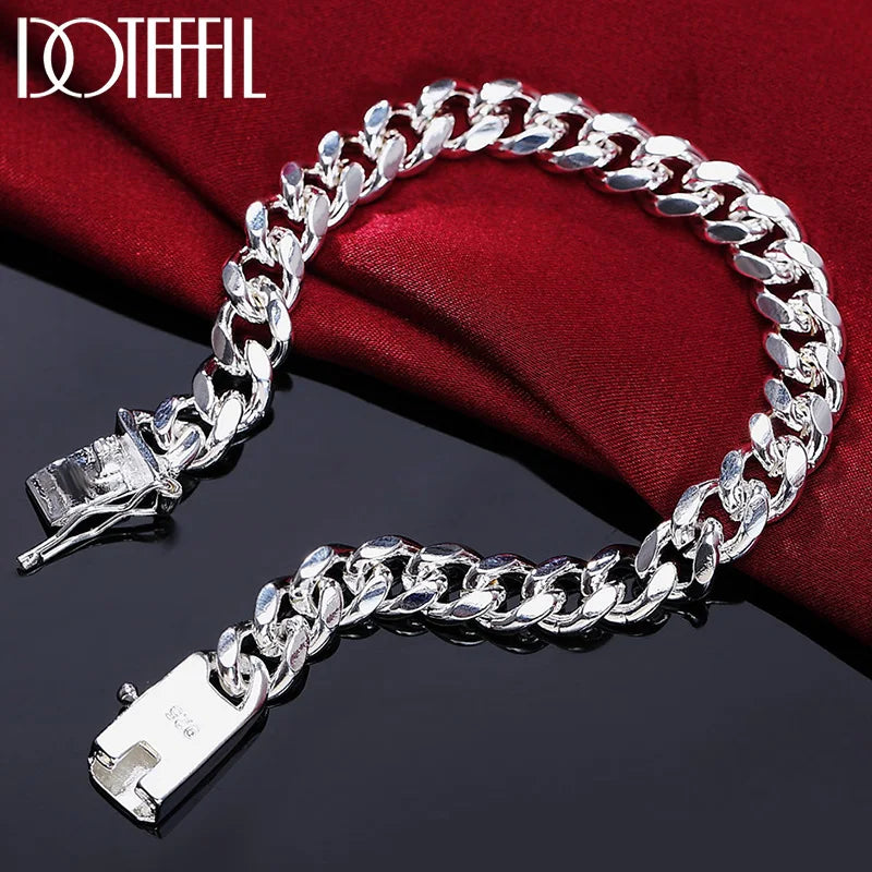 925 Sterling Silver Square Buckle Chain Bracelet for Women