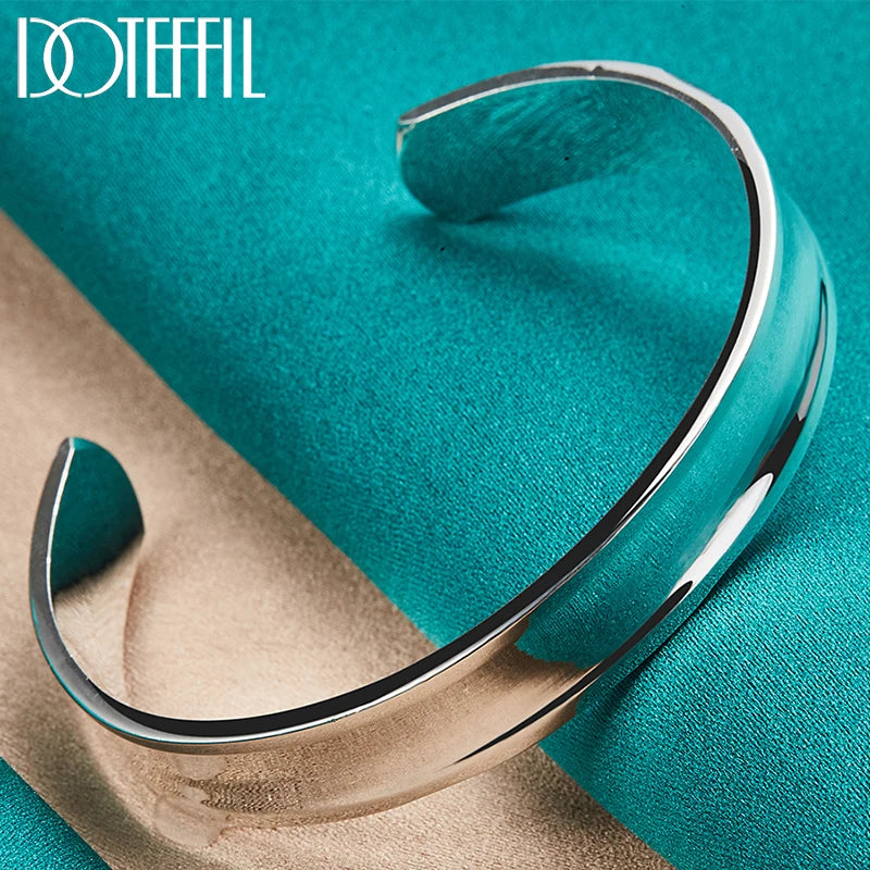 925 Sterling Silver 12mm Smooth Bangle Bracelet for Wedding