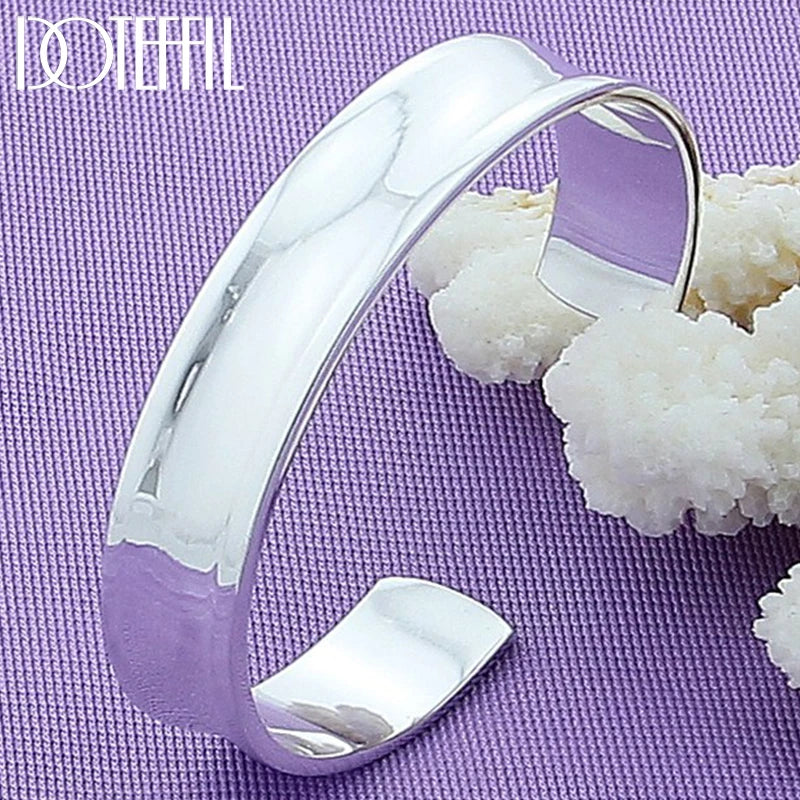 925 Silver 12mm Smooth Bangle Bracelet Adjustable