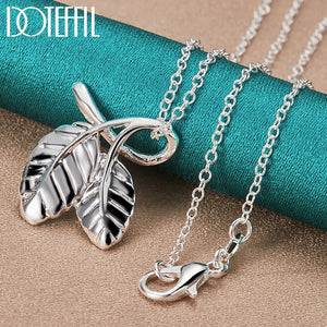 925 Silver Chain Leaves Pendant Necklace For Woman Man