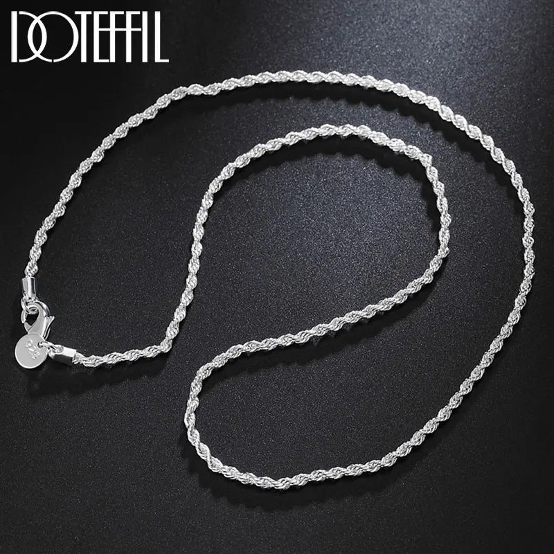 925 Silver 2mm Rope Necklace For Wedding Charm Jewelry