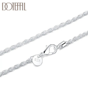 925 Silver 3mm Hemp Rope Chain Necklace 16-24 Inch Women Wedding Jewelry