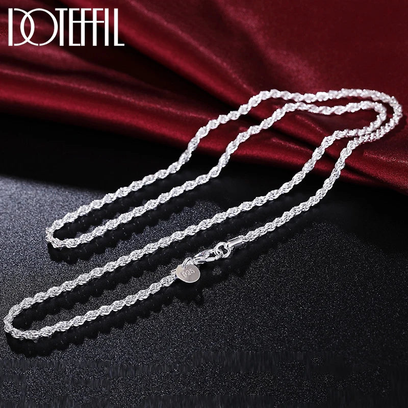 925 Silver 3mm Hemp Rope Chain Necklace 16-24 Inch Women Wedding Jewelry
