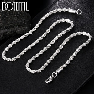 925 Silver 4mm Twisted Rope Chain Necklace 16-24 Inch for Wedding Charm Jewelry
