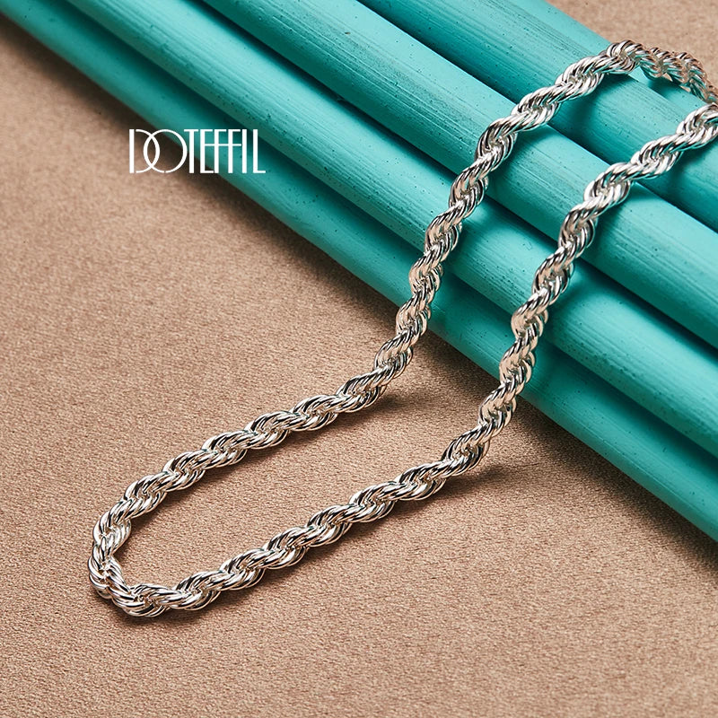 925 Silver 16-24" 4mm Rope Chain Necklace Wedding Charm Jewelry