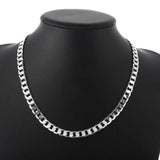 925 Silver 8mm Flat Sideways Chain Necklace For Women Man Wedding