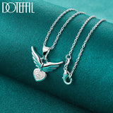 925 Silver Love Heart Wings Pendant Necklace For Woman