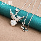 925 Silver Love Heart Wings Pendant Necklace For Woman