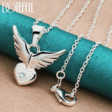 925 Silver Love Heart Wings Pendant Necklace For Woman