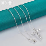 925 Silver Cross Pendant Necklace Zircon Chain Wedding Party Charm Jewelry
