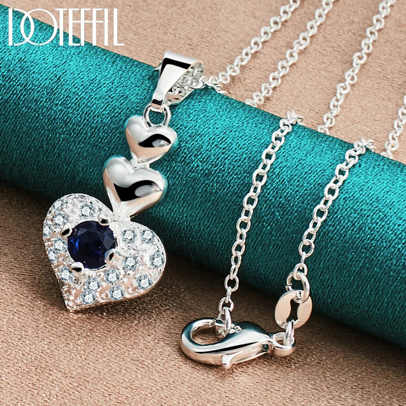 925 Silver Heart Pendant Necklace AAA Zircon Wedding Charm Jewelry