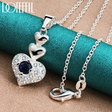 925 Silver Heart Pendant Necklace AAA Zircon Wedding Charm Jewelry