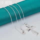 925 Silver Cross Pendant Necklace AAA Zircon For Wedding Party