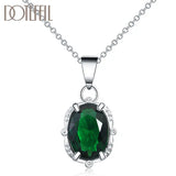 925 Silver Green Zircon Pendant Necklace Wedding Party Charm Jewelry