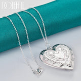 925 Silver Heart Photo Frame Pendant Necklace Wedding Charm Jewelry