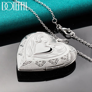 925 Silver Heart Photo Frame Pendant Necklace Wedding Charm Jewelry