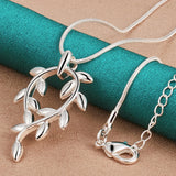 925 Silver Leaves Pendant Necklace Wedding Jewelry