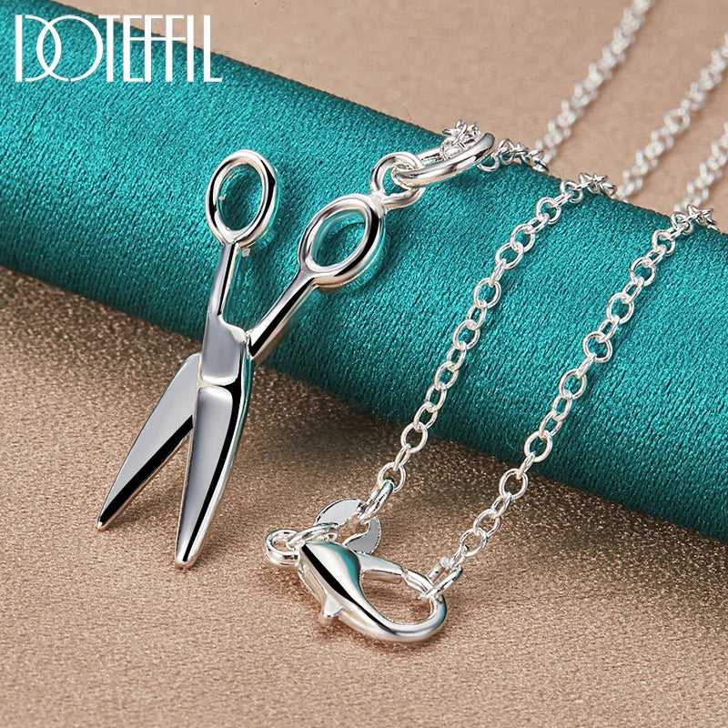 Scissors Pendant Necklace 925 Silver 16-30" Chain for Women Wedding Engagement