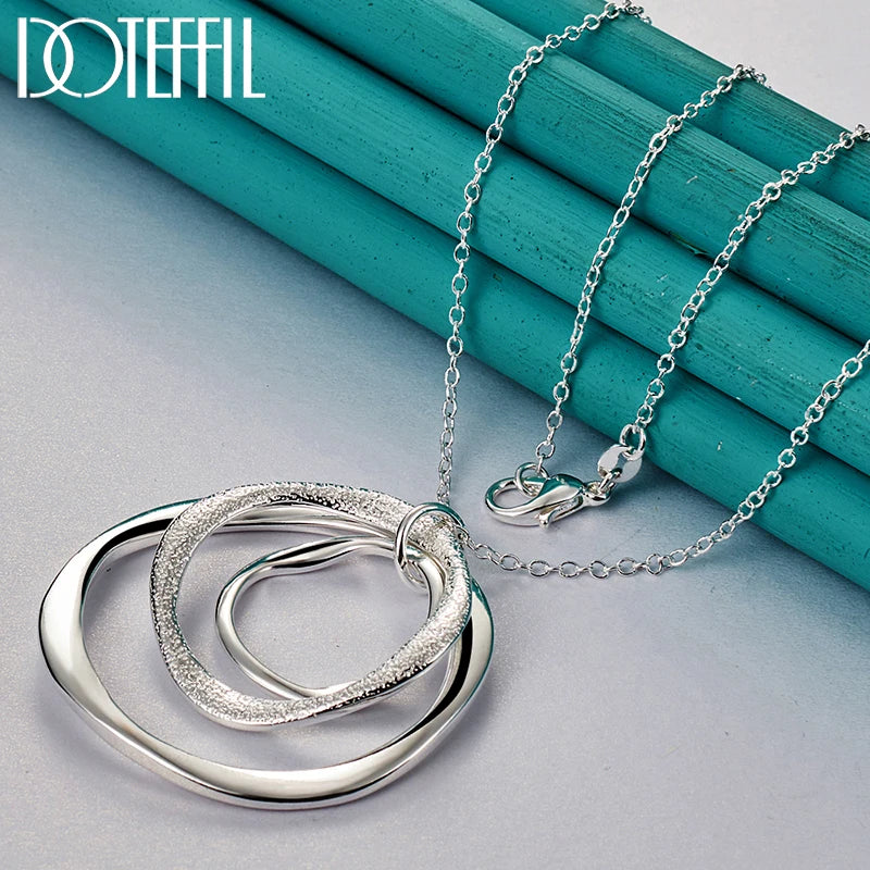 925 Sterling Silver 3 Circle Pendant Necklace 16-30" Chain Wedding Charm