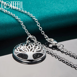 925 Silver Tree Round Pendant Necklace For Woman
