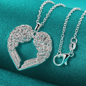 925 Silver Snake Chain Heart Pendant Necklace For Women