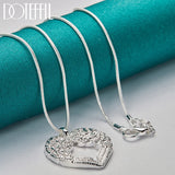 925 Silver Snake Chain Heart Pendant Necklace For Women