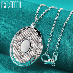 925 Sterling Silver Snake Chain Photo Frame Pendant Necklace