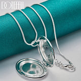 925 Sterling Silver Snake Chain Photo Frame Pendant Necklace