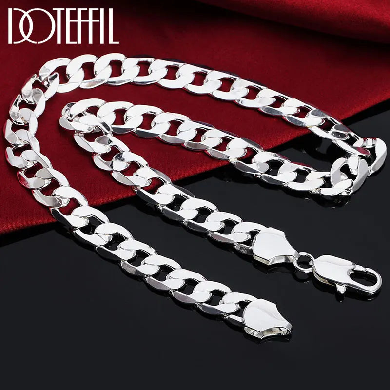 925 Silver 12mm Flat Sideways Necklace Wedding Charm Jewelry